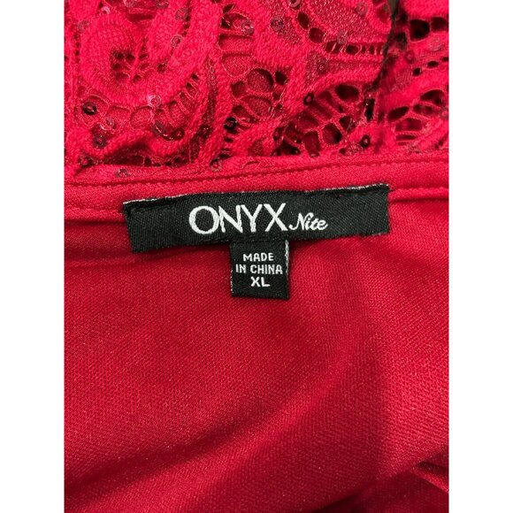 Onyx Nite Red Lace Sheer Blouse Sz XL - Picture 5 of 9